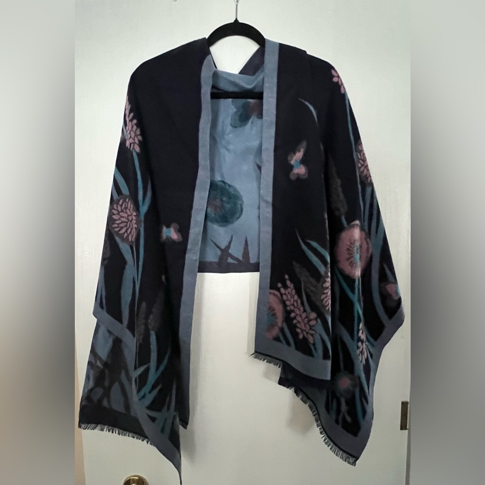 Floral Patterned Shawl with Black and Pink Accents